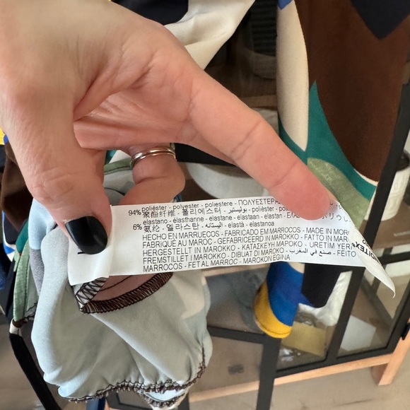 ZARA Abstract Colourful Ruched bodycon Mini Dress long sleeve Bloggers Fave 80s - Picture 9 of 12